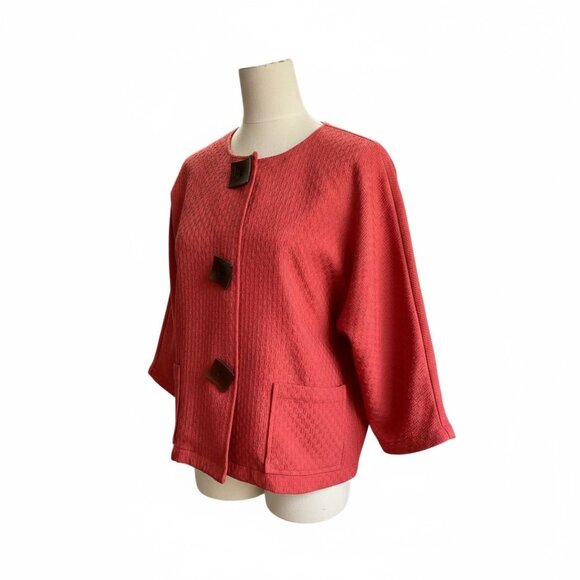 Chico's Spring Swing Jacket Square Wood Button Accent Sz 2 (L/12) Coral-Red #53C - Picture 3 of 11